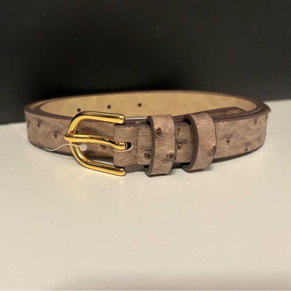 NWT Banana Republic Women's Ostrich Synthetic Leather Belt, XS, Gold Buckle